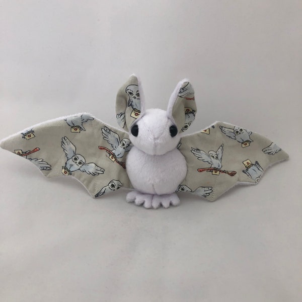 White Snowy Owl Wizard Bat Plush, Stuffed Animal, Softie