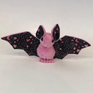 Pink Stars and Moon Bat Plush, Stuffed Animal, Softie