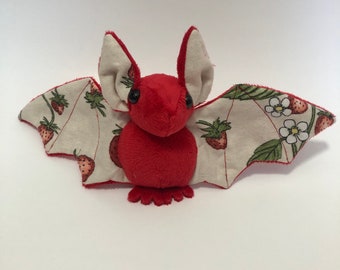 Red Large Strawberries Bat Plush, Stuffed Animal, Softie