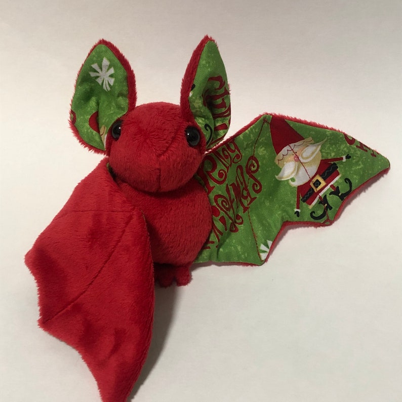 Red Merry Christmas Santa Bat Plush, Stuffed Animal, Softie image 4