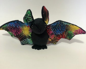 Black Fireworks Bat Plush, Stuffed Animal, Softie