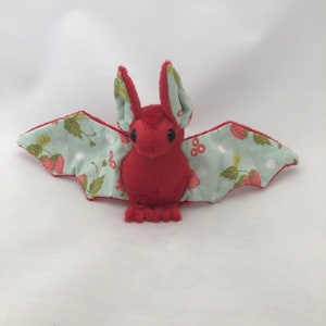 Red Mint Green Strawberry Bat Plush, Stuffed Animal, Softie