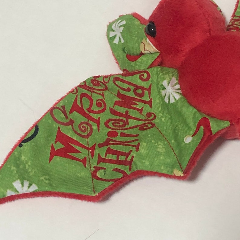 Red Merry Christmas Santa Bat Plush, Stuffed Animal, Softie image 5