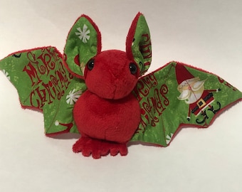 Red Merry Christmas Santa Bat Plush, Stuffed Animal, Softie