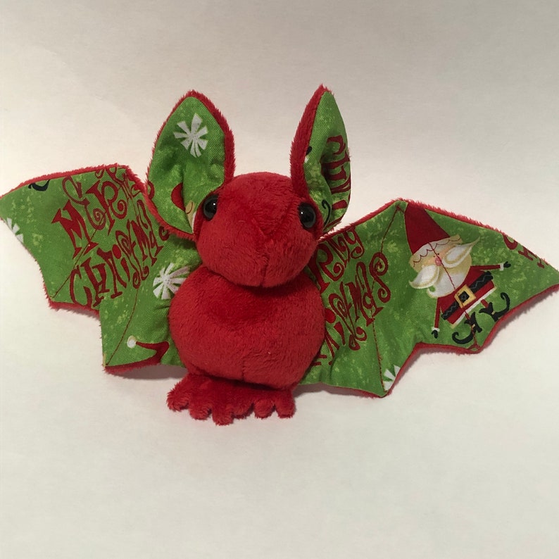 Red Merry Christmas Santa Bat Plush, Stuffed Animal, Softie image 1