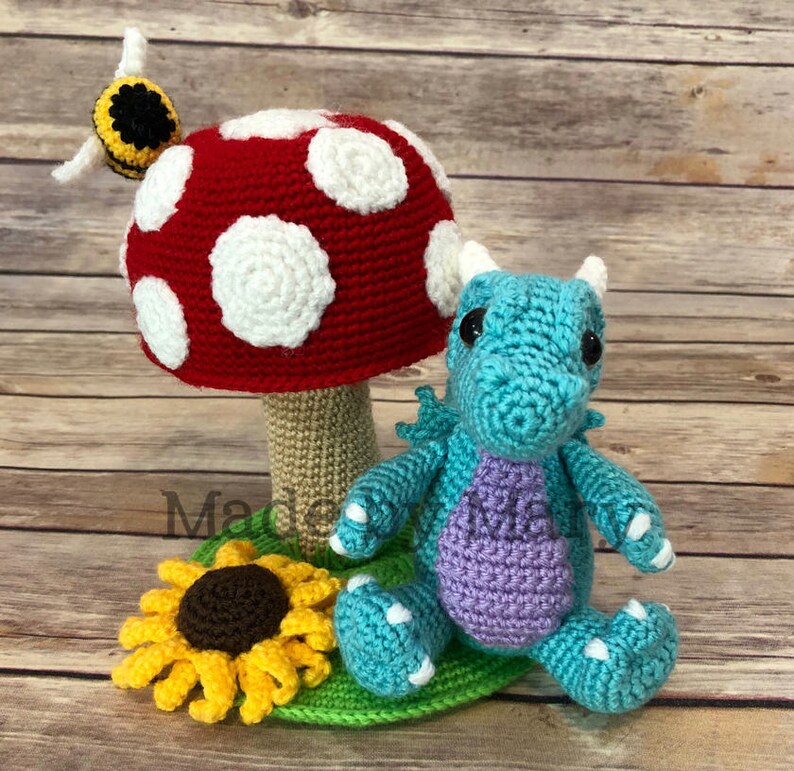 PDF PATTERN: Dragon and Toadstool Amigurumi Crochet Pattern Only, Not Actual Doll Crochet Dragon image 1