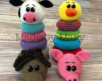 PDF PATTERN: Ring Stacker Farm Animals **Crochet Pattern Only, Not Actual Doll!** Crochet Toy