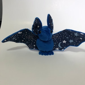 Blue Stars and Moon Bat Plush, Stuffed Animal, Softie