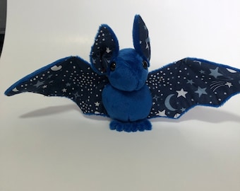 Blue Stars and Moon Bat Plush, Stuffed Animal, Softie