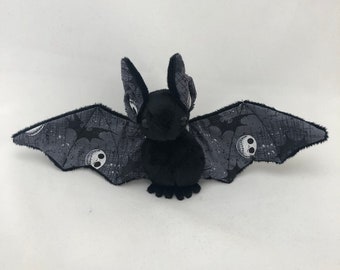 Black Nightmare Skeleton Bat Plush, Stuffed Animal, Softie