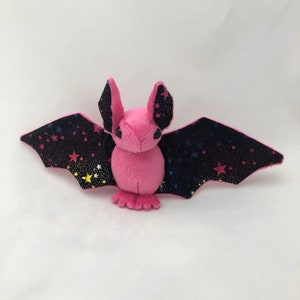 Pink Black Shimmer Stars Bat Plush, Stuffed Animal, Softie