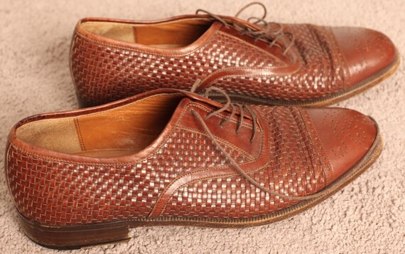 Vintage Salvatore Ferragamo Woven Leather Oxford Cap Toe Shoes 7.5 D, Brown