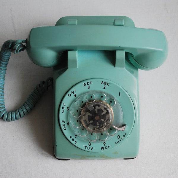 Light Turquoise Blue Rotary Phone - Telephone Working Office Collectable Home Decor Shabby Boho Chic Decoration