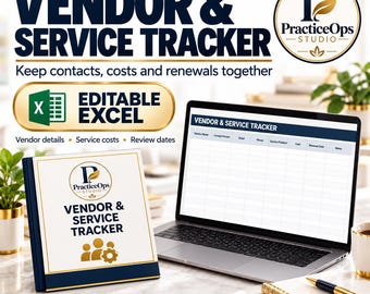Vendor and Service Tracker Excel Template: Contacts, Costs and Renewal Review Log