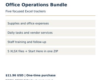 Excel-Paket für Büroorganisation: 5 Tabellen zur Verwaltung von Material, Ausgaben, Aufgaben, Lieferanten und Mitarbeiterschulungen