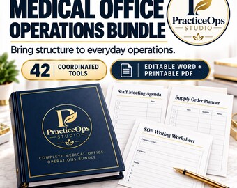 Medical Office Operations Bundle | 42 Practice Manager Templates, Trackers, Checklists, SOPs & Dashboards