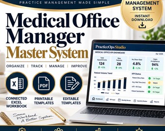 Excel-System für Praxismanager: KPI-Dashboard, Aktionsverfolgung und druckbarer Praxisverwaltungsordner