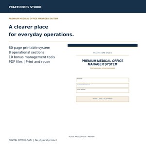 Carpeta para el administrador de consultorios médicos: Sistema de gestión de consultorios imprimible y 10 herramientas adicionales.
