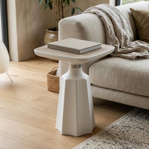 Modern White Side Table, Scandinavian Minimalist Accent Table (50x46x46cm)