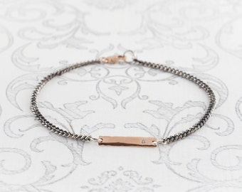 Diamond Bar Bracelet 14K Rose Gold / Oxidized Silver