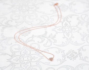 Collar de corazón con pavé de diamantes de 14 k en oro rosado
