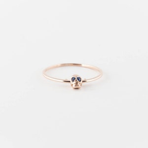 14K Rose Gold Moving Skull Ring with Sapphire Eyes image 3