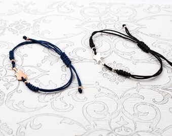 Pulsera de oro rosa de 14 quilates con macramé azul marino