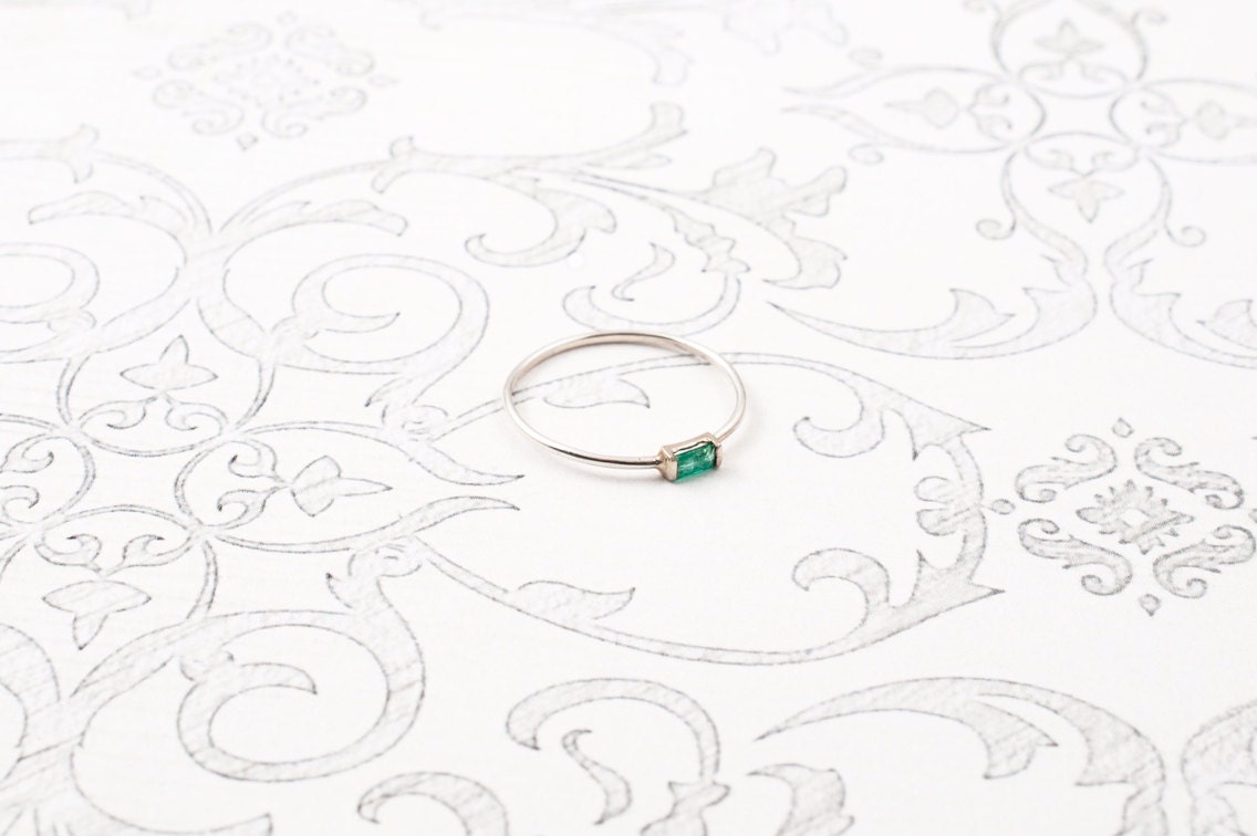 Silver-Tone Emerald & Baguette-Cut Ring