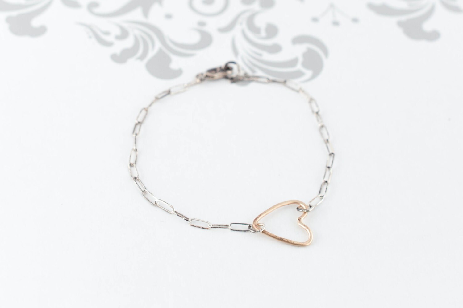 Hammered 14K Gold Heart / Oxidized Sterling Bracelet - Etsy