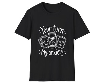 Board Game Anxiety Tee | Dice, Cards, Hourglass Graphic Shirt
