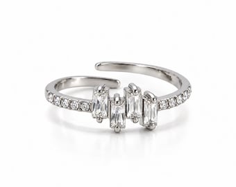 Verstellbarer geometrischer Ring, Statement-Ring mit Kristallen, minimalistischer Alltagsschmuck, Geschenk für Sie