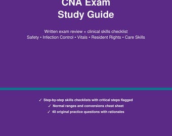 Unofficial CNA Exam Study Guide PDF 2026 | Skills Test Checklist, Vital Signs Cheat Sheet, 40 Practice Questions | Nursing Assistant Prep