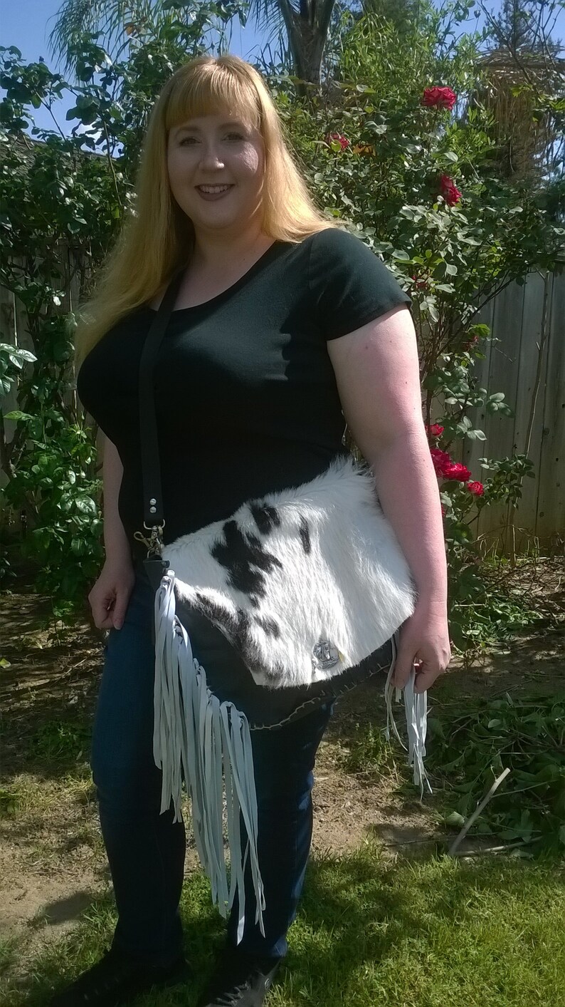 Wild West Cowhide Fur On Boho Fringe Leather Crossbody image 0