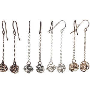 Dangle "Tiny Scribbles" earrings wire wrap in copper silver gold patina chain dangly