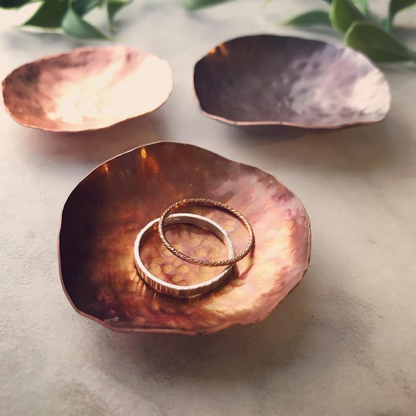 Copper hammered ring dish