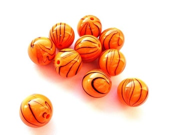 16mm Resin Beads Orange Chunky Acrylic Plastic Beads Orange Striped Gumball Beads Jewelry making Supplies 10pcs