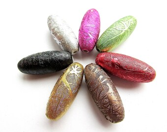 Textured Beads Assorted Beads Long Oval Beads 33mm Sparkly Textured Acrylic Beads Stardust Beads Jewelry making Craft Supplies