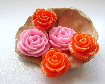 5pcs Acrylic Floral Cabochons Resin Rose Cabochon Rose Flower Cabochons Flat back Jewelry Supplies