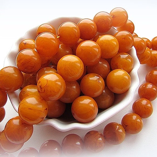 Caramel Orange Resin Beads 16mm Round Honey Acrylic Beads Gumball Beads Jewelry Supplies