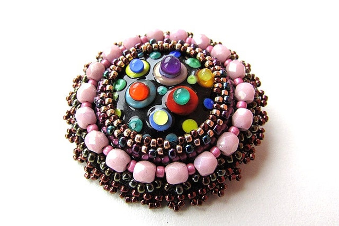 Beadwork Colorful Brooch Multicolor Glass Brooch Bead Embroidery Round ...
