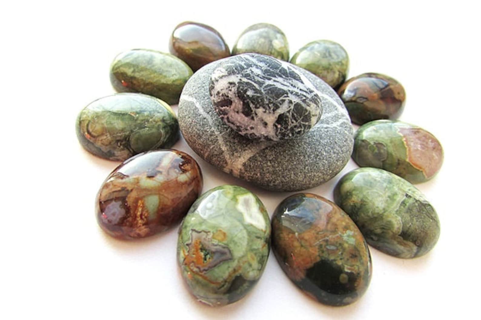 Natural Jasper Cabochon 20x15mm Green Brown Jasper Gemstone Etsy