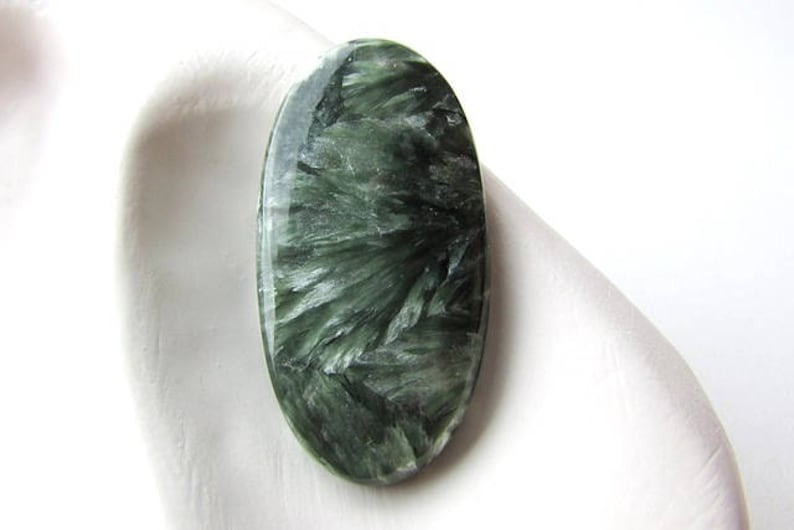 Natural Seraphinite Cabochon 37 x 19 mm Green Seraphinite Oval Stone Cabochon Natural Gemstone Flat back Jewelry Supplies 1