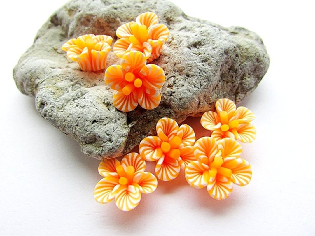 Polymer Clay Fimo Flower Beads Fimo Orange Flower Beads 12 Mm Fimo