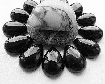 2 Onyx Agate Cabochons Teardrop Black Agate Cabochon 18x13mm Natural Agate Stone Cabochon Black Onyx Drop Shape Agate Gemstone Flat back