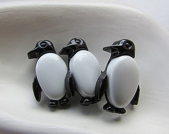 Cute Little Penguins w/ Stocking Caps Plastic Shank Buttons 10 Penguins 