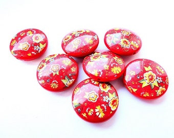 Floral Acrylic Beads 32mm Red Flower Disc Lentil Shape Beads Red Plastic Beads Jewelry making Craft supplies