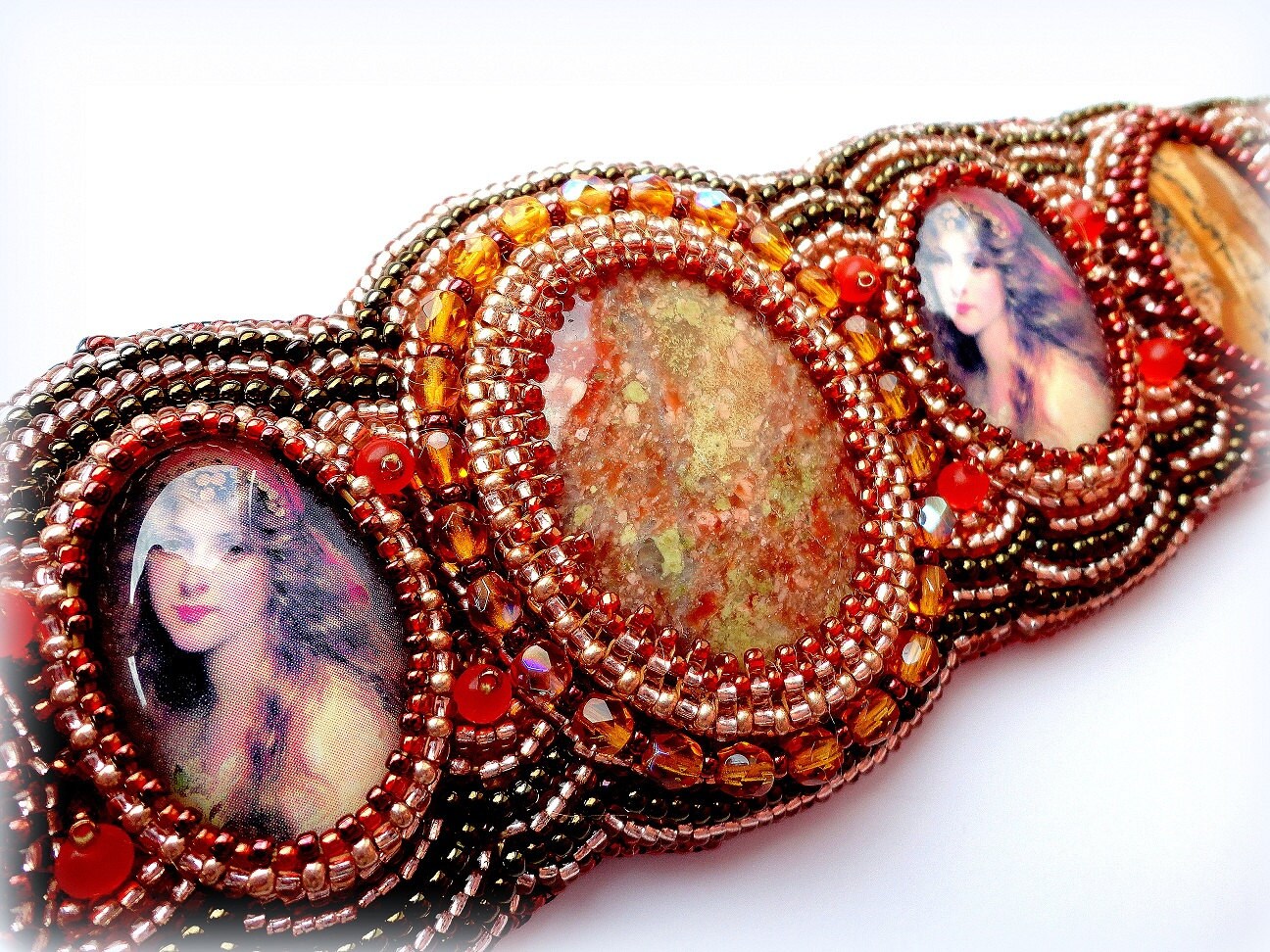Beadwork Jasper Bracelet Bead Embroidery Bracelet Autumn Etsy