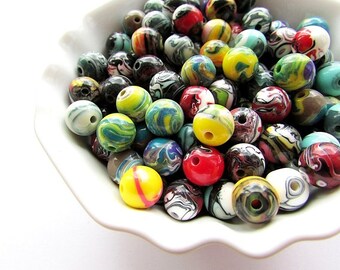 10mm Painted Acrylic Beads Assorted Plastic Beads Round Multicolored Beads Craft Supply Jewelry Making Supplies (10)