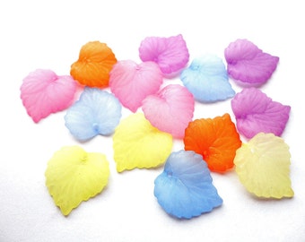 Assorted Acrylic Leaves Beads 16mm Resin Lucite Leaves  Matte Leaf Beads Multicolored Plastic Leaf Jewelry supplies 50pcs