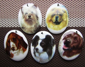 Dog Cameo Porcelain Decals Cameo 40x30mm Porcelain Dog Cabochon Animal Cameo DIY Jewelry Supplies Oval Cameo Cabochon 1pcs